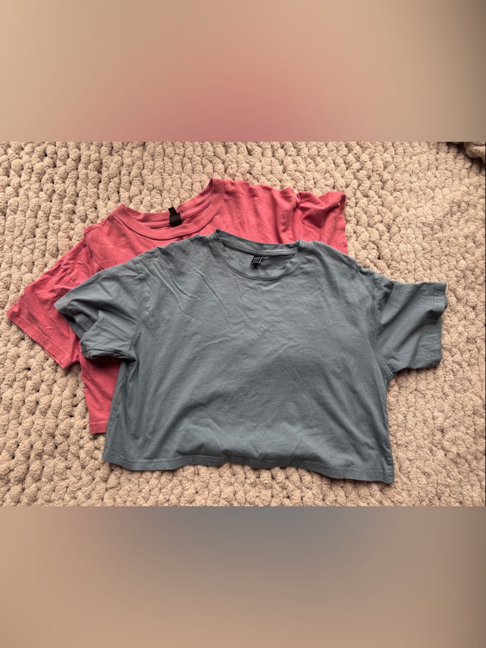 Classic Crewneck Crop Tees - Slate Blue & Dusty Rose Pink